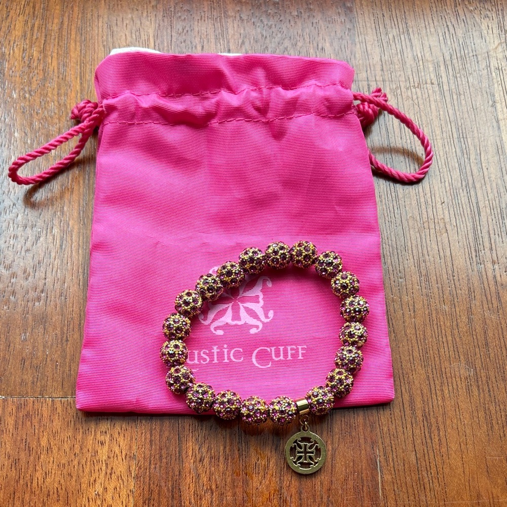 Rustic Cuff Pink and Gold Beaded Bracelet